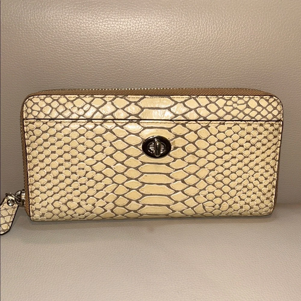 Coach Park Python Continental Long Wallet  Beige & Brown  Pte- owned